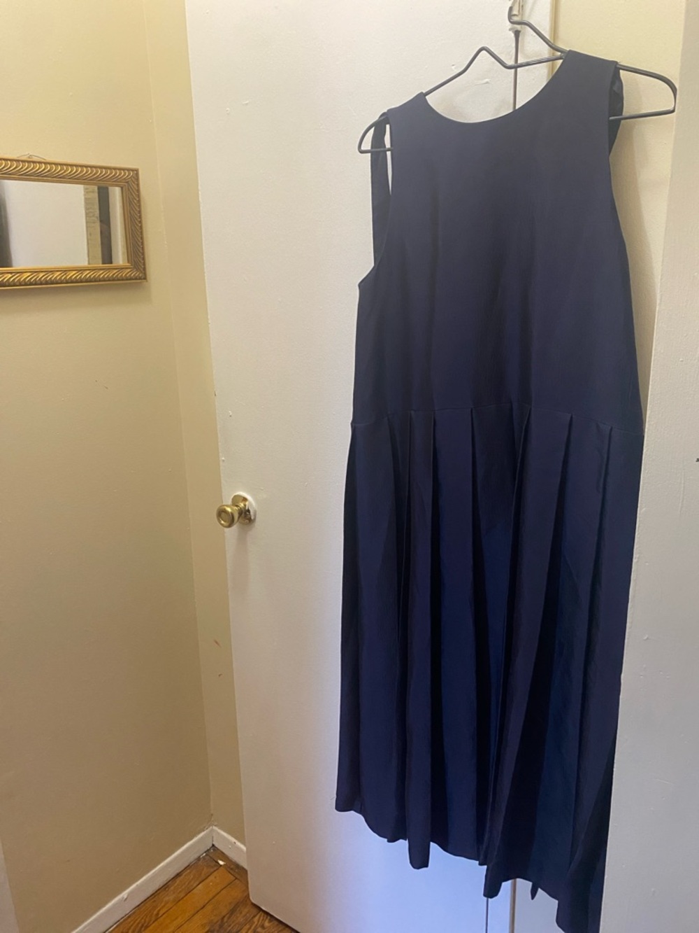 Sleeveless Navy Midi Dress - Classic Pleated Skirt